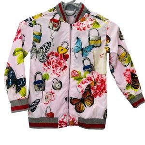 Dolce & Gabbana Kids Pink Butterfly and Floral Puffer Jacket